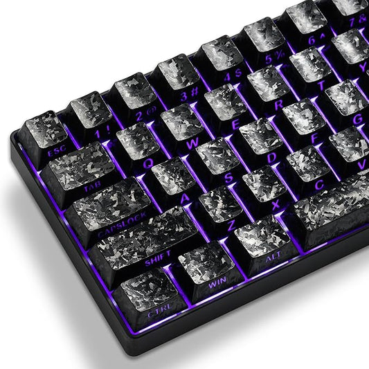 XVX Black Shine Through Keycaps, Forged Carbon-Look Cherry Profile Keycap Set, 140-Key Keyboard Keycaps Fit for ANSI Layout MX Switches Mechanical Keyboard