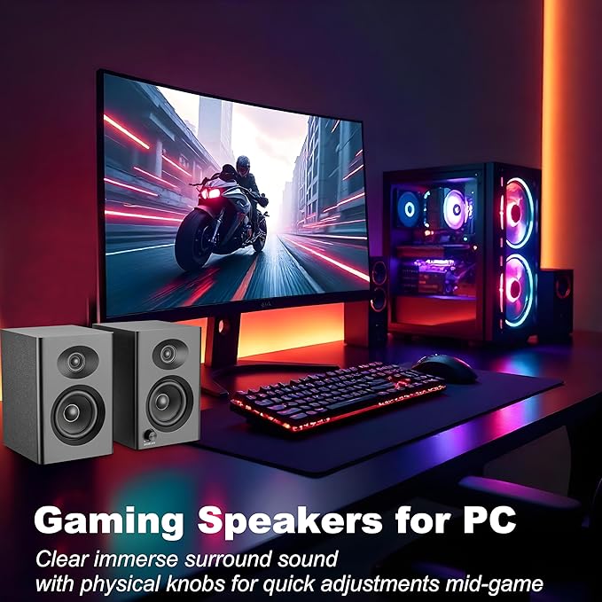 Computer Speakers for Desktop PC - 60W Bluetooth Stereo Sound with Bass, Active Powered Speakers for Home Audio, Monitor, Laptop, Gaming & TV, (Black Pair)