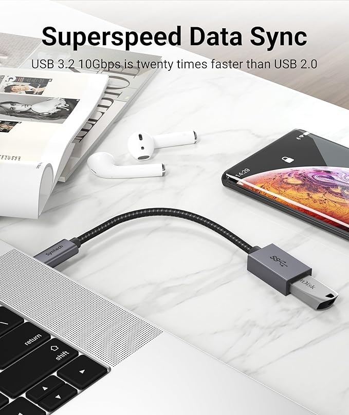 Syntech USB C to USB Adapter, 2 Pack USB C to USB 3, 10Gbps Type C, Thunderbolt 3 to USB Female Adapter OTG Cable Compatible with iPhone 17/16/15 Pro Max, iPad mini 6, MacBook Pro/Air/Neo, Space Gray