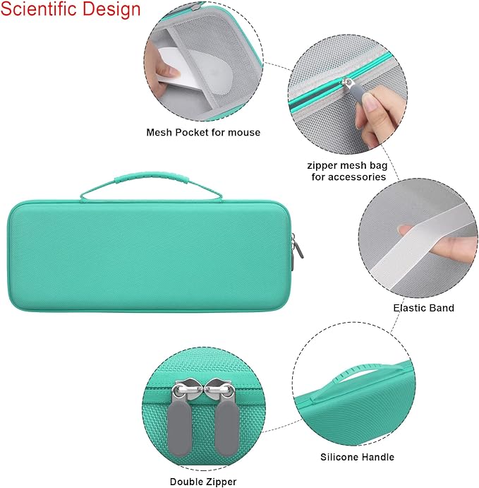 Elonbo Hard Carrying Case for Logitech POP Keys Mechanical Wireless Keyboard, Portable Bluetooth Wireless External Keyboard Travel Case Bag, Extra Mesh Pocket Fits Mouse Included USB Dongle,Turquoise