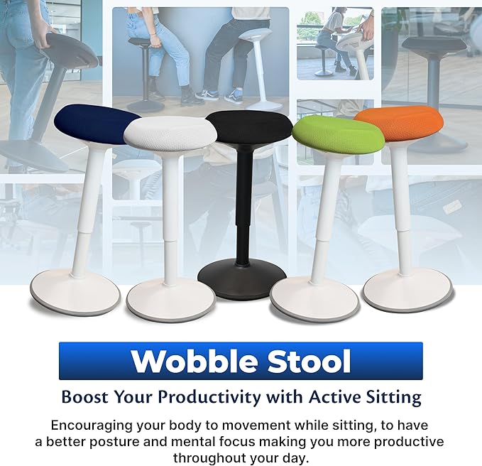 Standing Desk Stool Chair, Height Adjustable Stool 21-31 inch for Office and Classroom, Swivel Stool, Anti-Slip Bottom Ergonomic Wobble Stool with Rocking Motion, Black