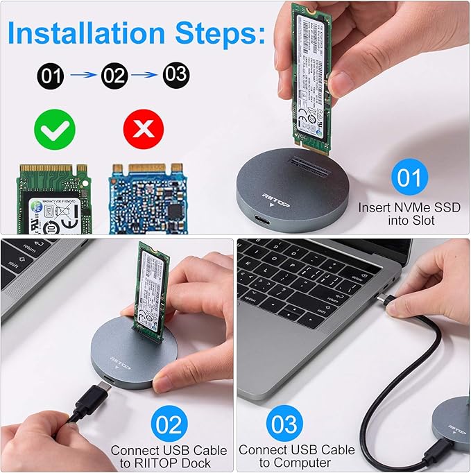RIITOP NVMe to USB Docking Station, External M.2 PCI-e NVMe SSD to USB-C Reader Adapter for M.2 (M Key) SSD