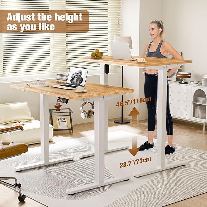 ERGOMAKER 35" Electric Standing Desk, Adjustable Height, Sit Stand Up Desk for Home Office & Computer Workstations, Memory Controller, Light Rustic Brown