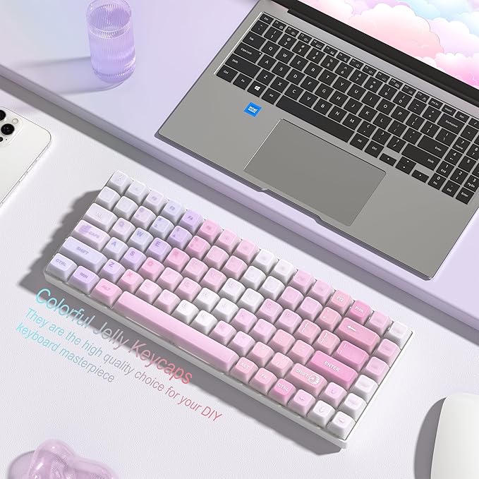 Womier Keyboard Keycaps Jelly - Shine Through keycaps, Transparent Clear Key Cap, Custom 60 65 75 100 Percent for Cherry MX, Outemu, Gateron Mechanical Keyboards (MDA Profile-Music)