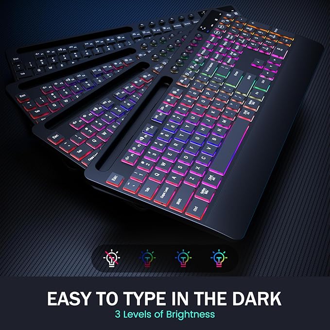 Wireless Keyboard and Mouse Combo - Dual System RGB Backlit Mouse and Keyboard,2.4G Rechargeable,Full-Sized Ergonomic Silent Design with Phone Holder for Windows Mac PC Laptop (Black-V2)