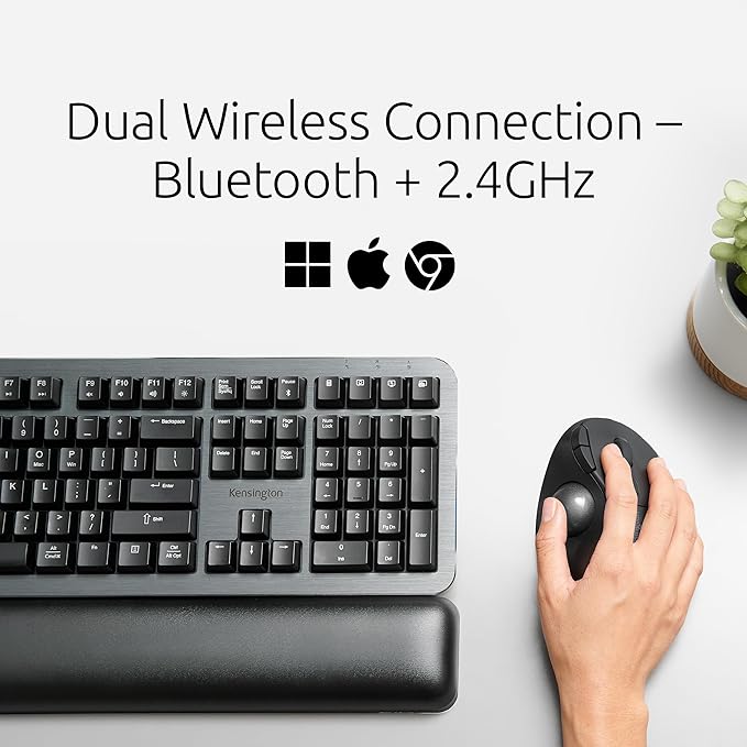Kensington TB450A Wireless Trackball Mouse, Bluetooth LE & 2.4GHz Connection, 4 DPI Options, Connect up to 3 Devices (K72177WW), Black-Silver