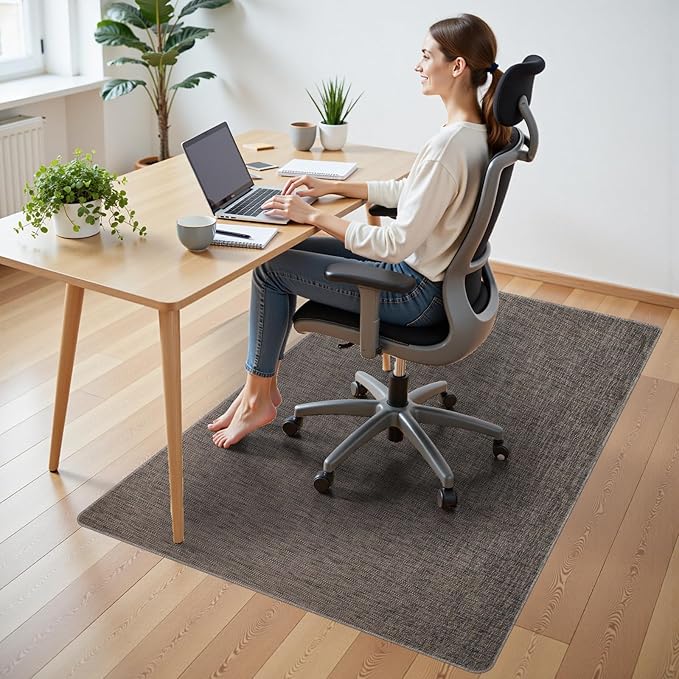 Wansimoo Office Chair Mat for Hardwood and Tile Floor, 48"x55" Floor Mat, Heavy Duty Computer Gaming Chair Mat, Anti-Slip, Non- Curve, Desk Chair Mat,Floor Protector for Home Office(Coffee)
