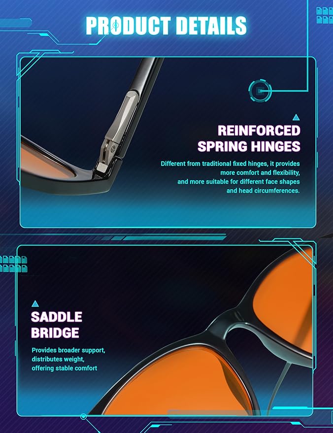TIJN Sleep Glasses Blue Green Light Blocking Dual AR Coatings Amber Lens for Computer Gaming Screen Fatigue & UV Protection