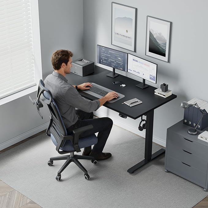 Klicelor 63 Inch Large Electric Standing Desk, Height Adjustable Office Desk, Sit Stand Up Computer Gaming Desk with Memory Preset, Three-Piece Desktop, Black