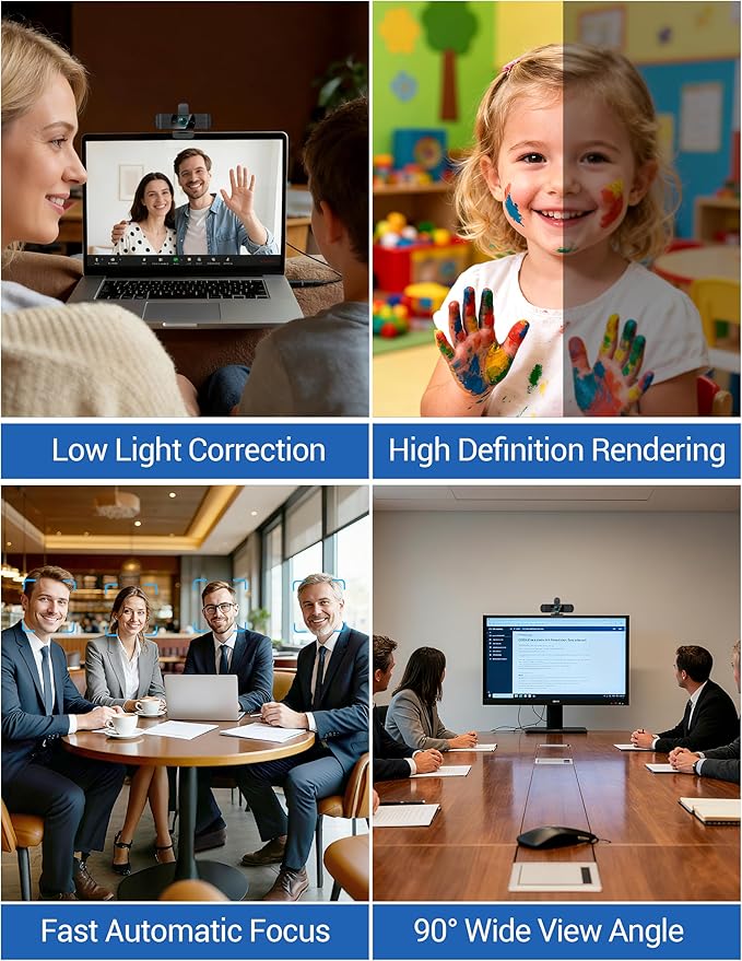 RUWBY Full HD 1080P Webcam with Built-in Dual Mics, Wide-Angle Lens, Privacy Cover, Tripod Stand, Autofocus Computer Camera, Plug and Play for Desktop PC or Laptop