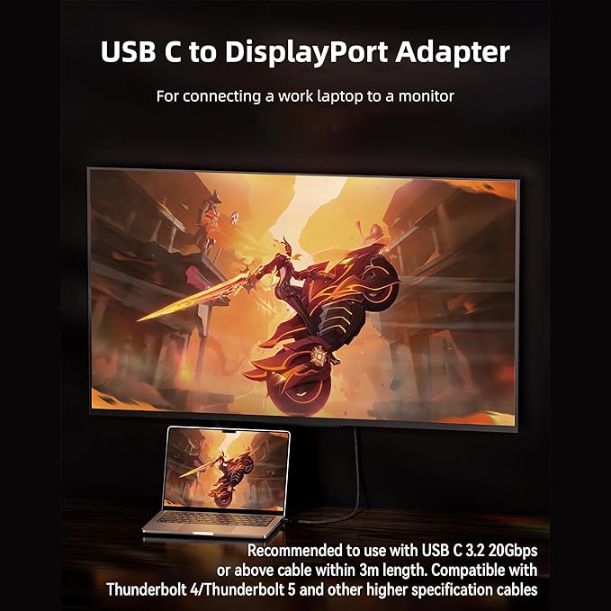 USB C to DisplayPort Adapter with USB C Video Cable, 8K@60Hz Uni-Directional USB C Female to DP Male Adapter, Thunderbolt 4/3 to DP Converter Compatible with i-/Phone 17, Galaxy, MacBok Pro- 2 Pack
