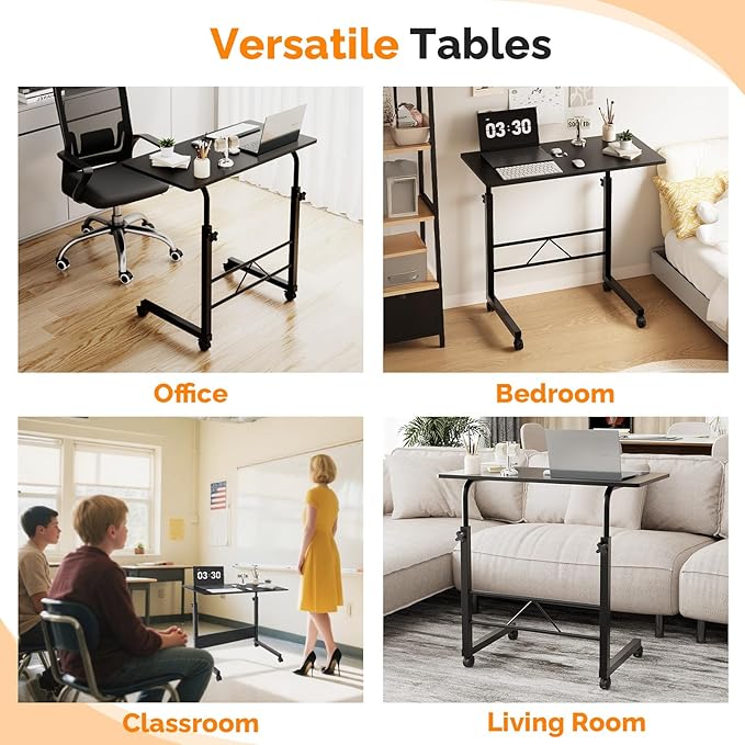 FCH Computer Workstation, Standing Desk Adjustable Height, Small Computer Desk w/Rolling, Sit Stand Laptop Desk TV Tray Computer Workstation for Bed Sofa Hospital Reading Eating, 31.5", Black