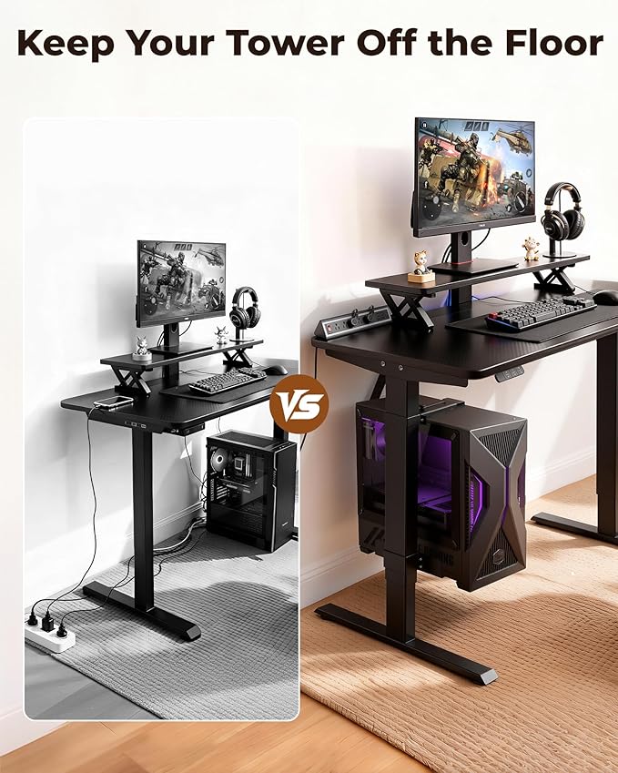 TOPSKY Dual Motor Electric Standing Desk Frame, Height Adjustable Sit Stand Base for Home Office, Fits Table Tops up to 70.8 x 31.5 Inch, 225 lb Capacity (Black, with CPU Stand)