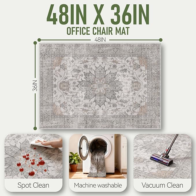 Office Chair Mat for Hardwood 36"x48", Under Desk Chair Mat for Home Office, Anti-Slip Office Rugs for Rolling Chairs, Floor Protector Washable Rugs Beige/Brown