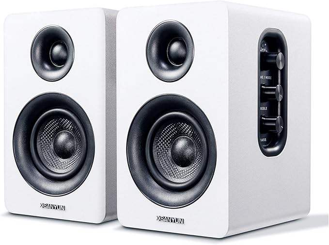 Sanyun SW208 3" Active Bluetooth 5.0 Bookshelf Speakers – 60W Carbon Fiber Speaker Unit - Built-in 24bit DAC Dynamic 3D Surround Sound 2.0 Computer PC Monitor Gaming (Pair, White)
