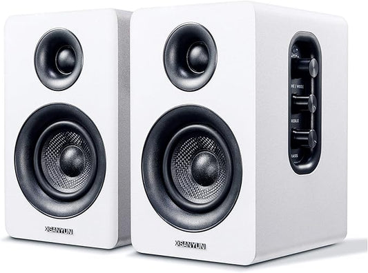 Sanyun SW208 3" Active Bluetooth 5.0 Bookshelf Speakers – 60W Carbon Fiber Speaker Unit - Built-in 24bit DAC Dynamic 3D Surround Sound 2.0 Computer PC Monitor Gaming (Pair, White)