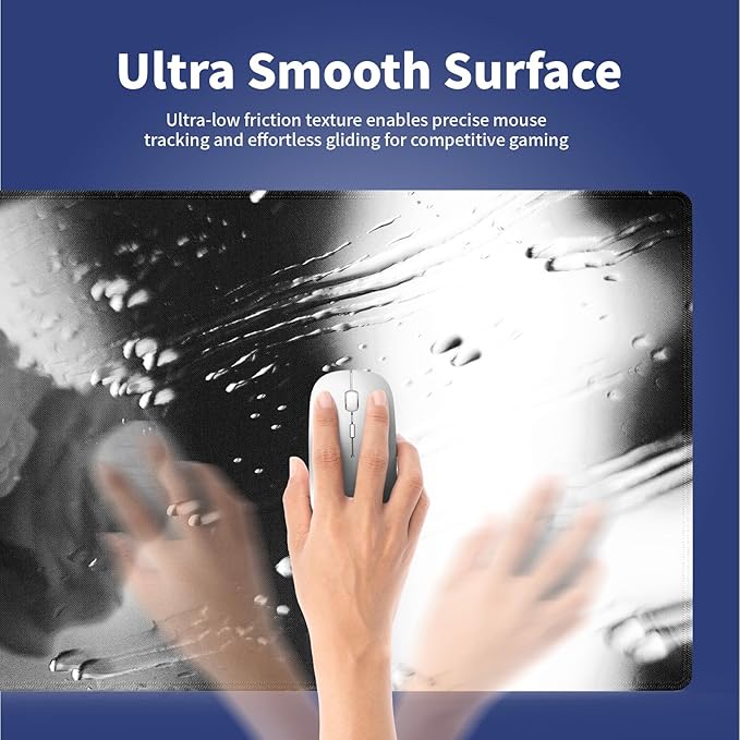 Wknoon. Extra Large Gaming Mouse Pad (31.5" x 11.8") with Durable Stitched Edges – Grey Rose Near a Window with Rain Drops Reflection of Blossom, Anti-Slip Base & Smooth Surface Extended XXL Desk Mat