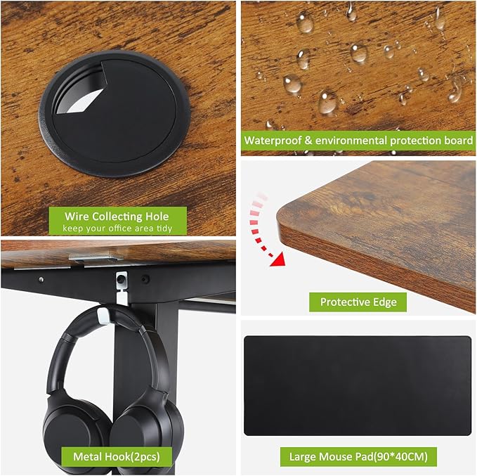 farexon Electric Standing Desk Adjustable Height, 63x24 Inches Computer Gaming Desk with Rolling Wheels, Mouse Pad,Multifunctional Stand up Desk for Home/Office(Brown)