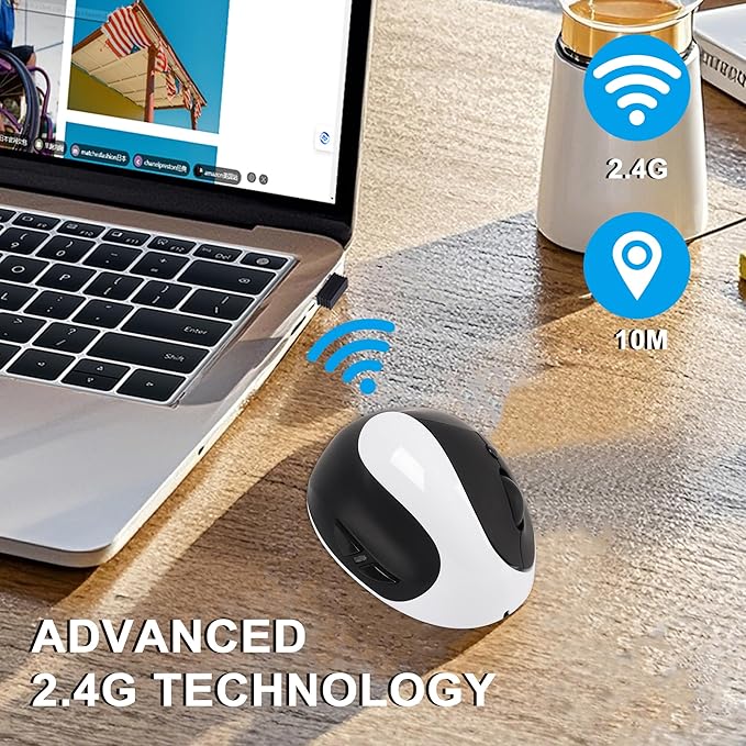 CHUYI Left-Handed Mouse, Ergonomic Vertical Rechargeable Wireless Mouse, 6 Buttons, Optical and Portable Wireless Office Mice with USB Receiver for PC Computer Laptop (Black & White)