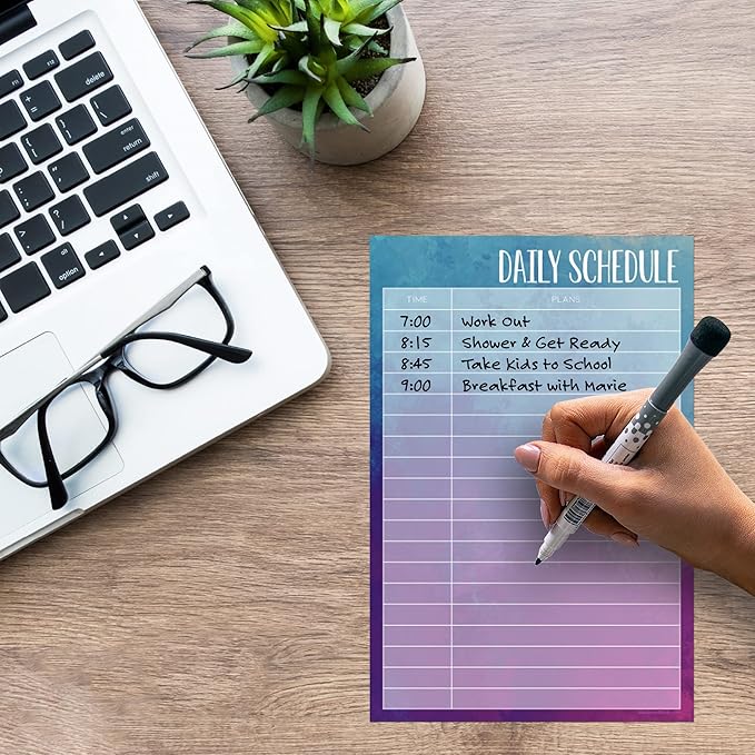 Dry Erase Daily Schedule Planner Sticker Decal by Glassboard Studio | Removable & Reusable | Magnetic Fine-Tip Marker Included (6 x 9 inches, Watercolor)