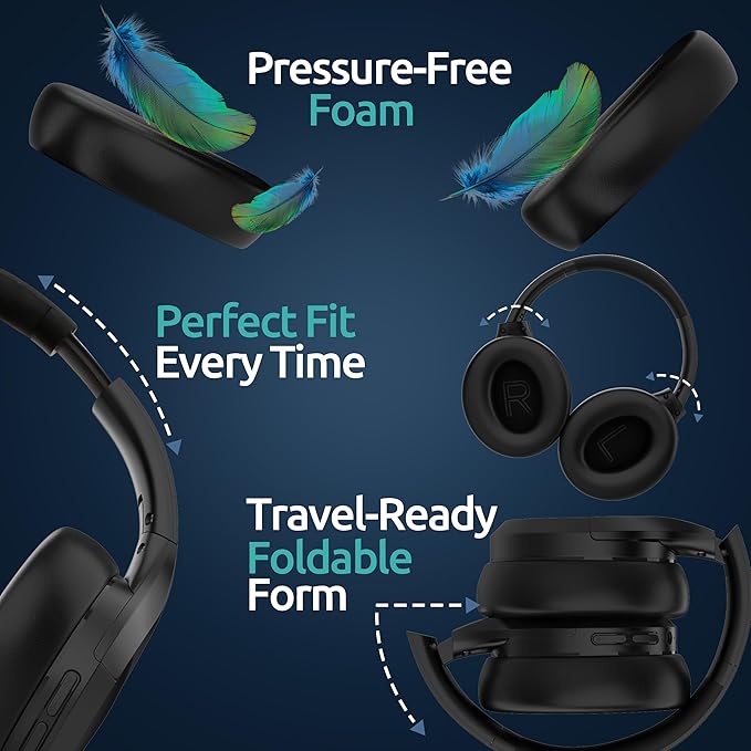 Active Noise Cancelling Headphones, Bluetooth Over Ear, Hi-Fi Stereo,100H Playback Time, High-Resolution Audio, Water Resistant, Deep Bass, Memory Foam Ear Cups, Home, Office, Studio,Travel, Work, Gym