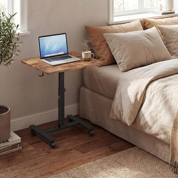 Small Portable Standing Rolling Desk - 24 Inch Mobile Stand Up Desk Adjustable Height on Wheels for Small Spaces, Couch Kids Laptop Desks End Side Table, Teacher Podium for Classroom, Rustic Brown