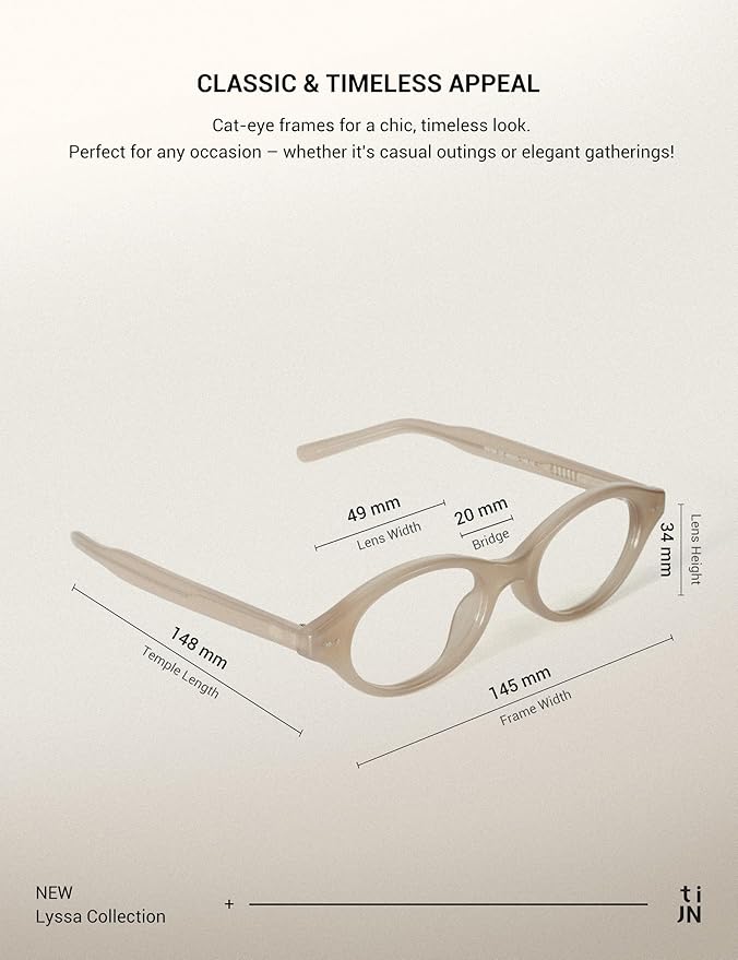 TIJN Lyssa Blue Light Glasses for Women Men,Retro 90s Oval Cat Eye Frame Eyeglasses,Lightweight TR90 Computer Gaming Eyewear