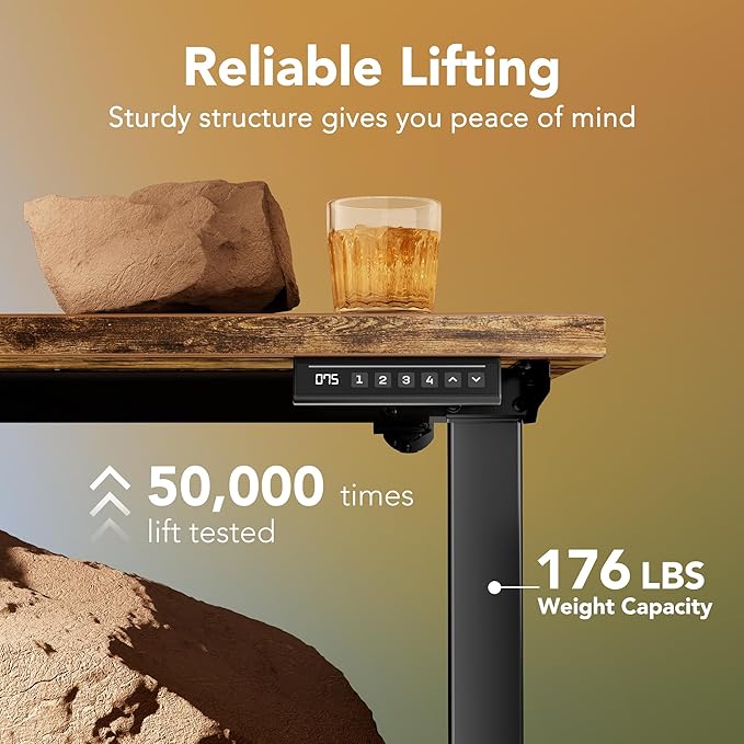 HUANUO Electric Standing Desk,48" x 24" Height Adjustable Desk, 4 Memory Height Settings, Sit to Stand Up Desk for Home Office, with Headphone Hook, Cable Manager, Vintage Brown