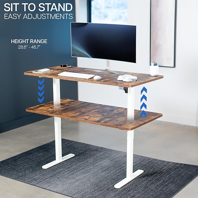 VIVO Electric 60 x 30 inch Stand Up Desk, Height Adjustable, Rustic Vintage Brown Top White Frame, Home and Office Furniture Sets, DESK-KIT-0W6N
