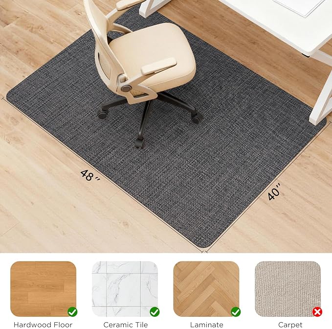Sycoodeal Office Chair Mat for Hardwood & Tile Floor, 40" x 48" Computer Gaming Chair Mat for Rolling Chairs Non-Curve, Anti-Slip, Heavy Duty Floor Protector for Home Office (Dark Coffee)
