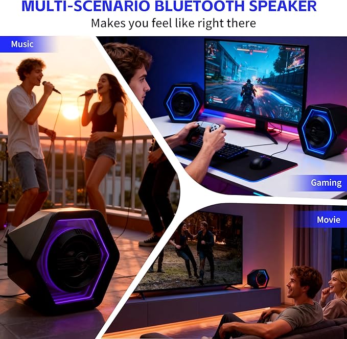 PC Gaming Speakers Maximum 50W for Laptop Mac Desktop Computer Woofer Speakers Bluetooth USB AUX Inputs RGB Lights Multimedia Speakers