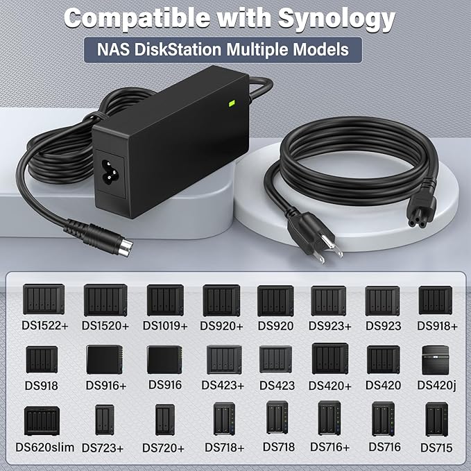 12V 10A DiskStation Charger for Synology NAS Disk Station DS1520+ Power Cord AC Adapter for Synology DS1522+ DS916+ DS918+ DS920+ DS923+ Network Storage NAS Server DS723+ DS420+ DS423+ DS620slim DS720