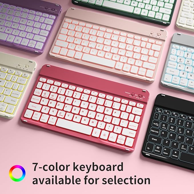 for iPad (A16) 11th Generation 2025 11-inch/10th Generation 2022 10.9 inch with Keyboard, 7 Colors Backlit Square Keycaps, Detachable Wireless Bluetooth Keyboard Case with Pencil Holder, Pink