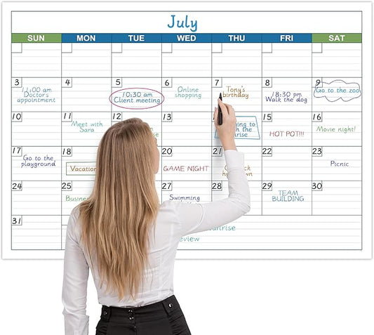 Large Dry Erase Calendar - Undated 1 Month Dry Erase Calendar for Wall, 40" x 28", Erasable & Reusable Laminated Dry Erase Wall Calendar with 10 Round Stickers, Large Space for Office