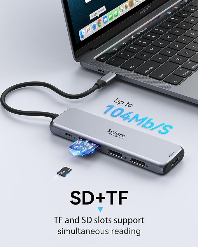 Docking Station Dual DisplayPort, Selore USB c hub with 2 displayport, HDMI, 3*USB 3.0,100W PD,SD & TF Slot, 9 in 1 2 dp Multiport Adapter for MacBook/Dell XPS/HP/Lenovo/Microsoft Surface