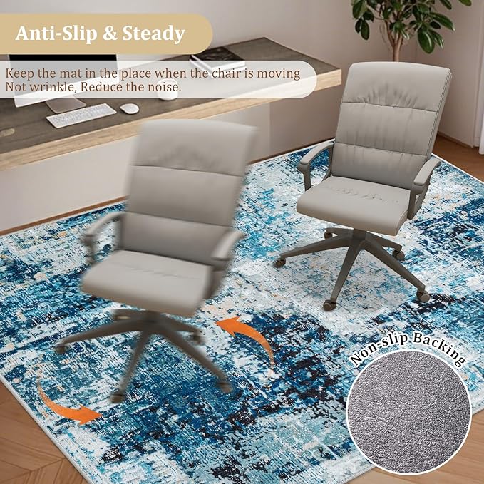 Office Chair Mat for Hardwood Floor, 48"x36" Easy Glide Computer Chair Mat Protector for Rolling Chair Under Desk Rug Nonslip Backing, Machine Wash