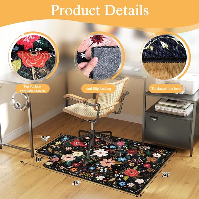 Office Chair Mat for Hardwood Floor & Tile Floor,36"X 48" Heavy Duty Desk Chair Mat for Hard Floors, Under Desk Rug for Rolling Computer Chair,Anti Slip,Low Pile Carpet Protector-Convex Colorful