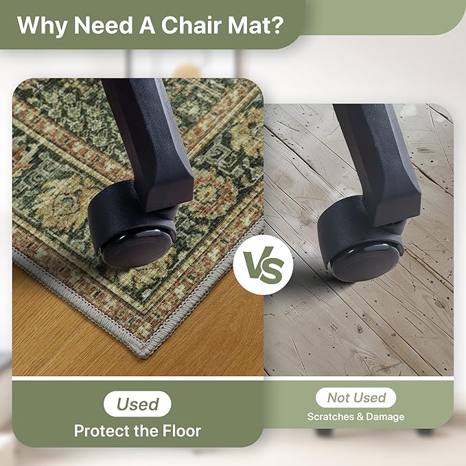 48"x60" Office Chair Mat for Hardwood Tile Floor, Under Desk Carpet Protector for Rolling Computer Chair Mat, Machine Washable Area Rug, Anti-Slip 1/5" Thick Low Pile Thin Vinyl Floor Mat, Dark Brown
