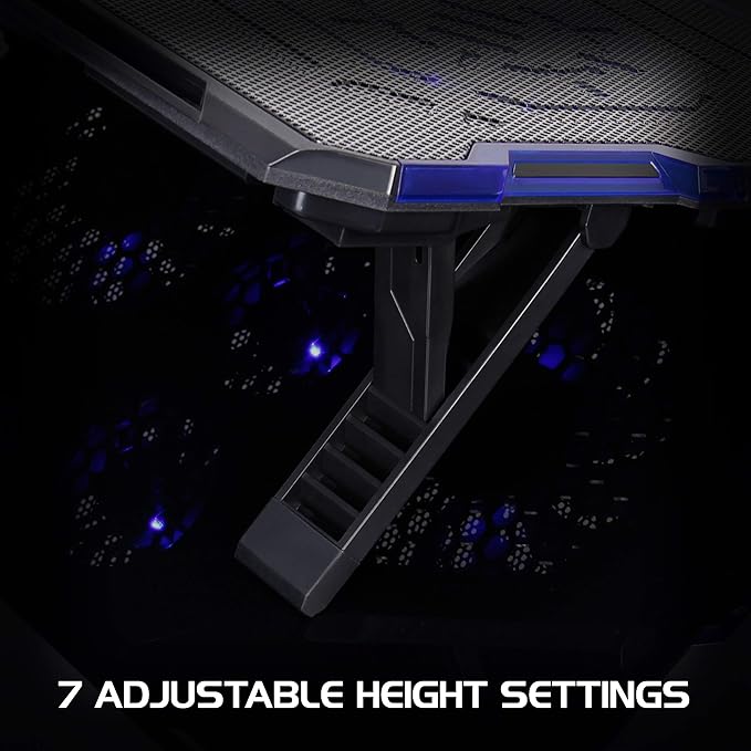 Enhance Cryogen Gaming Laptop Cooling Pad - Fits up to 17 inch Computer - Adjustable Laptop Cooling Stand with 5 Ultra Quiet Cooler Fans, 2 USB Ports and LED Lighting - Slim Portable Design 2500 RPM