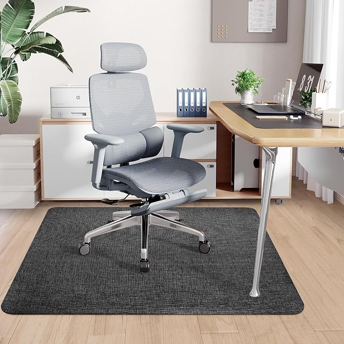 Sycoodeal Office Chair Mat for Hardwood & Tile Floor, 36" x 48" Computer Gaming Chair Mat for Rolling Chairs Non-Curve, Anti-Slip, Heavy Duty Floor Protector for Home Office (Dark Black)