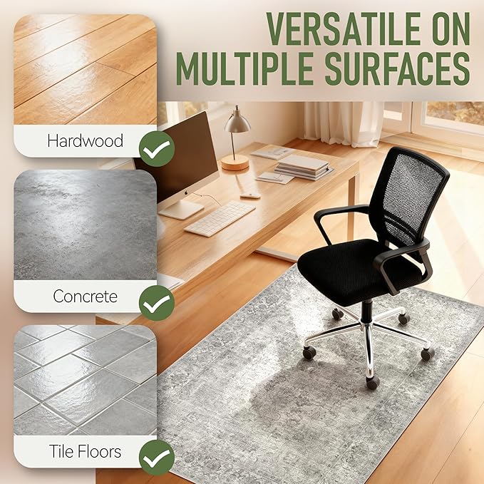 Office Chair Mat for Hardwood Floor, 48"x60" Desk Chair Mat for Home Office, Anti-Slip Under Desk Mat for Rolling Chair,Floor Protector Washable Rugs for Gaming Chairs-Light Grey