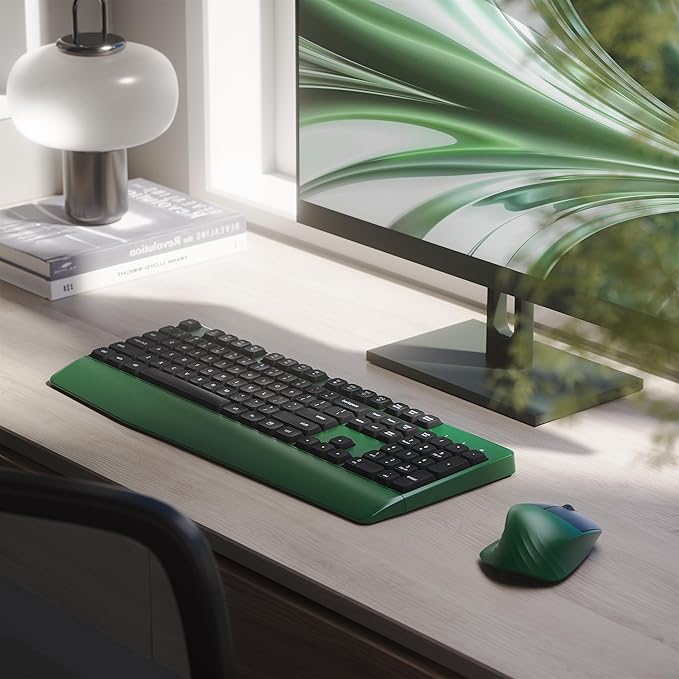 Ergonomic Keyboard and Mouse Combo with Wrist Rest, BK Chipset, Full-Size Colorful Office Keyboard and Mouse, Power Button, USB Receiver for PC Laptop(Dark-Green Black)