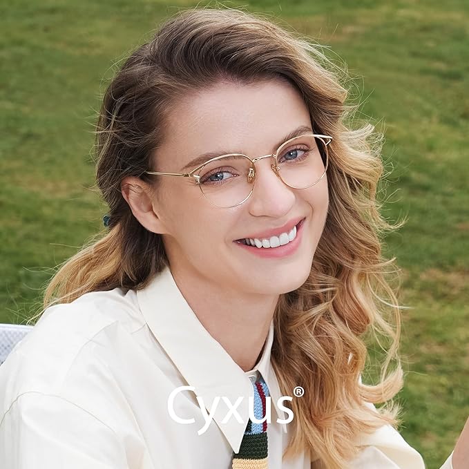 Cyxus Blue Light Glasses for Men and Women, Round Metal Frame Computer Eyeglasses for Office, Gaming, Reading 8090