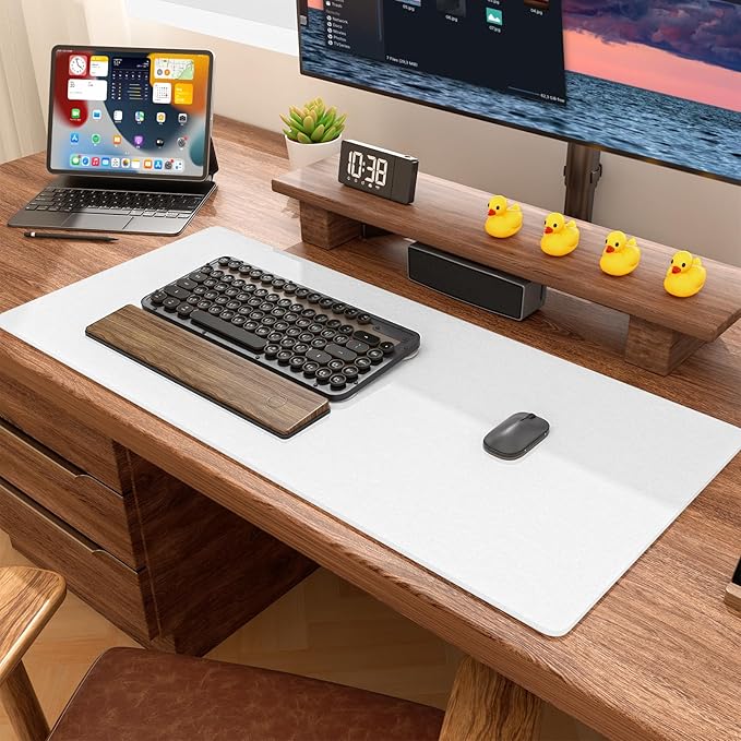 Auhoahsil Felt Desk Mat, Minimalist Large Mouse Pad XL 31.5 x 11.8 in, Desk Matt for Desktop, Keyboard, Laptop, Computer, Office, Work from Home, Gaming, White