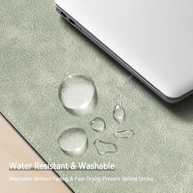 Imitation Crazy Horse Leather Desk Mat - Waterproof Desk Pad - Ideal for Large Mouse Pad and Desk Mats on Top of Desks (Light Green+White, 11"*8")
