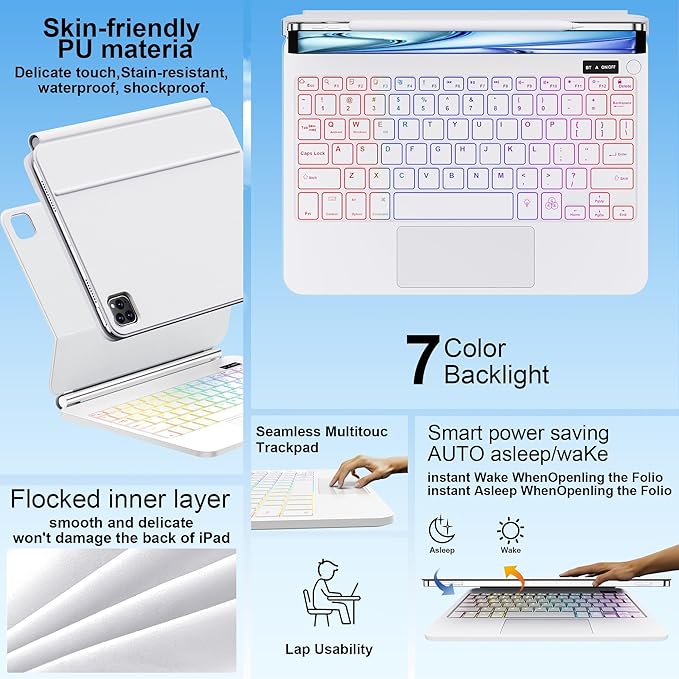 Keyboard Case for iPad Air 13 inch (M4/2026 / M3 2025/M2, 2024),iPad Pro 12.9 inch (3/4/5/6th Gen)，Magic-Style Magnetic – Floating Cantilever Stand – Backlit Keyboard Case with Multi-Touch Trackpad