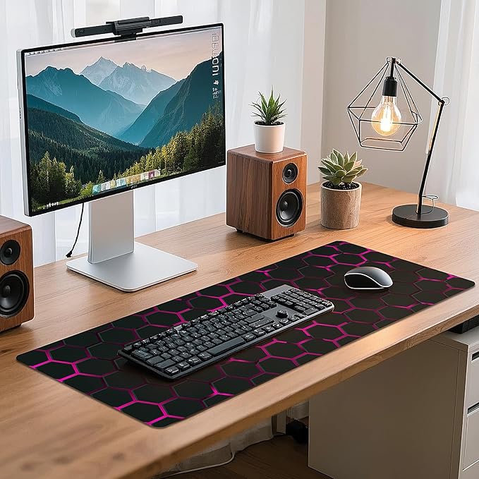 Gaming Mouse Pad - (31.5"×11.8") Honeycomb Large Mouse Pads for Desk - Desk Mat for Keyboard and Mouse with Non-Slip Base, Desks Pad Matfor Game/Office & Home