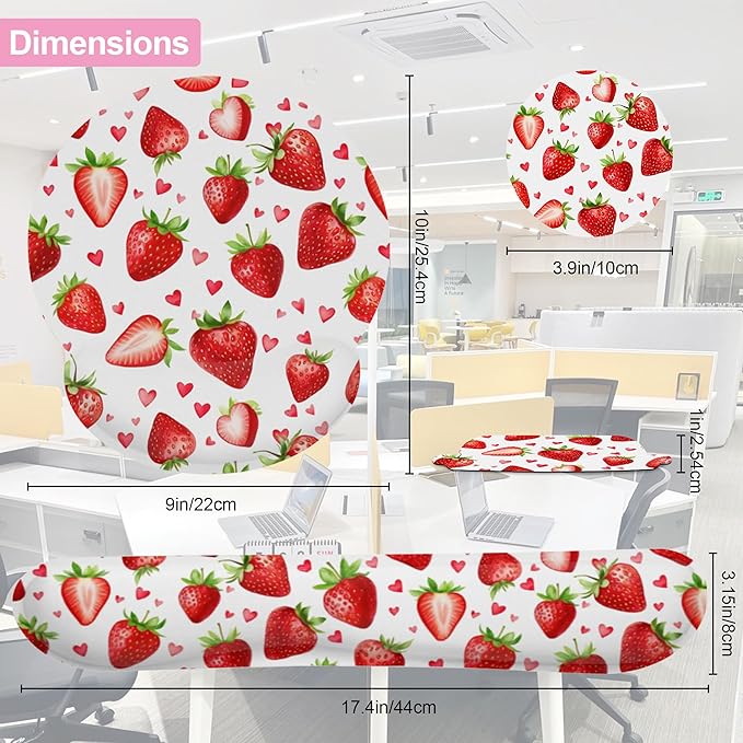 Cute Strawberry Heart Keyboard Wrist Rest Pad Mouse Pad Set,Ergonomic Mousepad Wrist Support Memory Foam Desk Pad for Gaming Office,Non-Slip Rubber Base Easy Typing for Home Office Computers