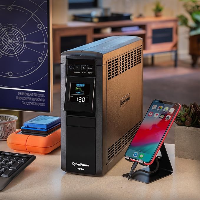 CyberPower CP1350PFCLCD PFC Sinewave UPS Battery Backup and Surge Protector, 1350VA/880W, 12 Outlets, AVR, Mini-Tower, UL Certified