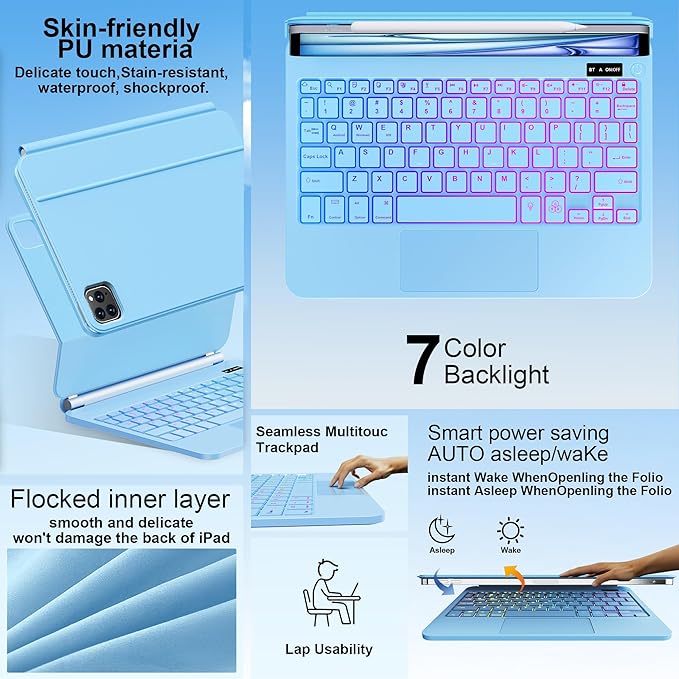 Keyboard Case for iPad Air 13 inch (M4/2026 / M3 2025/M2, 2024),iPad Pro 12.9 inch (3/4/5/6th Gen)，Magic-Style Magnetic – Floating Cantilever Stand – Backlit Keyboard Case with Multi-Touch Trackpad